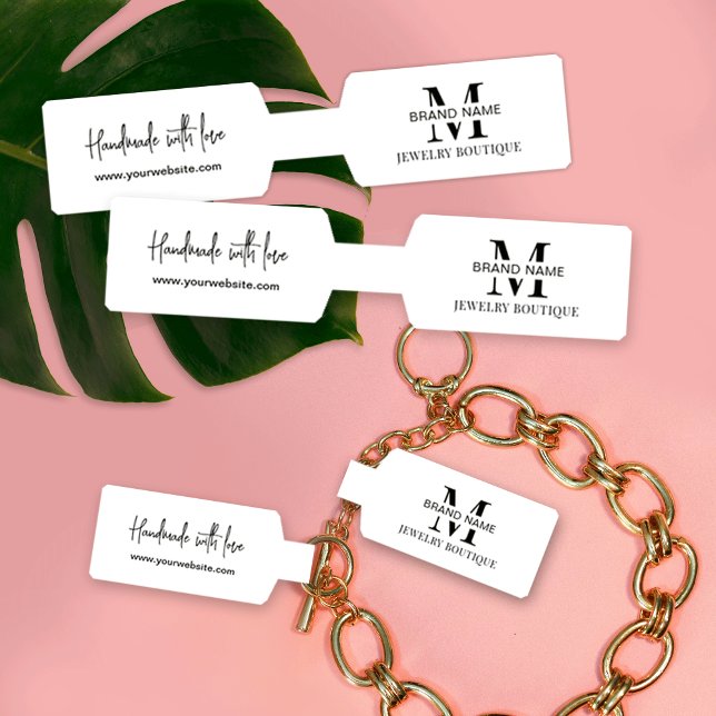 Sticker Collier Minimaliste Bijou Barre de Piercing Label (Fully editable jewelry barbell tags in black and white with space for your logo and website)