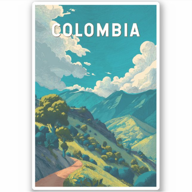 Sticker Colombia Illustration Travel Art Vintage