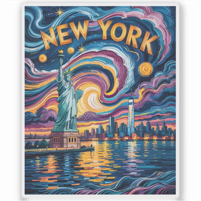 Sticker Colorful New York Skyline Retro Liberty Cityscape (Devant)