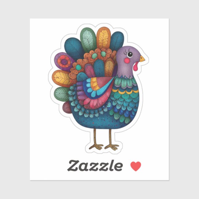 Sticker Colorful Thanksgiving Turkey (Feuille)