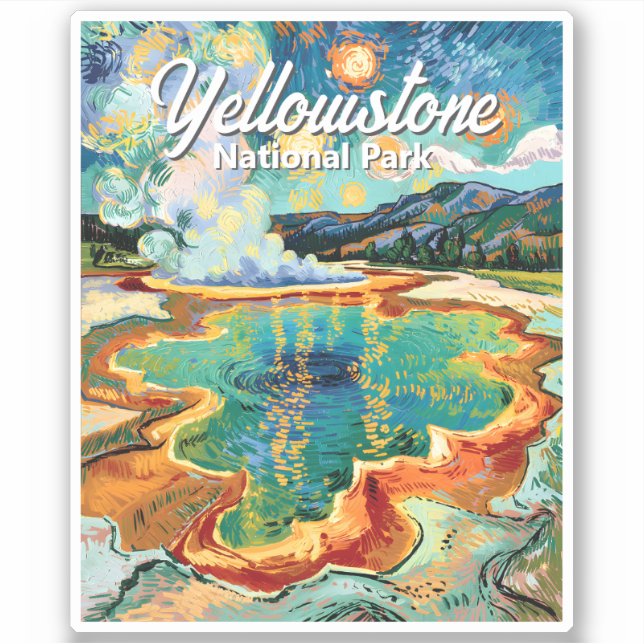 Sticker Colorful Yellowstone National Park Van Gogh Retro (Devant)