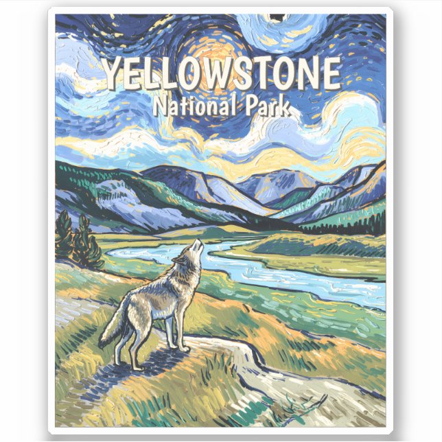 Sticker Colorful Yellowstone National Park Wolf Howling (Devant)