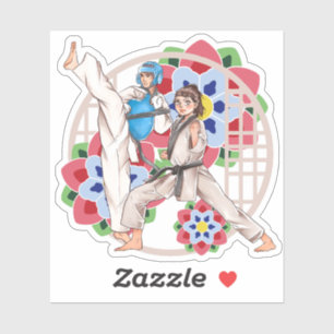Sticker Combat et Tradition - Duo de Taekwondo en Action