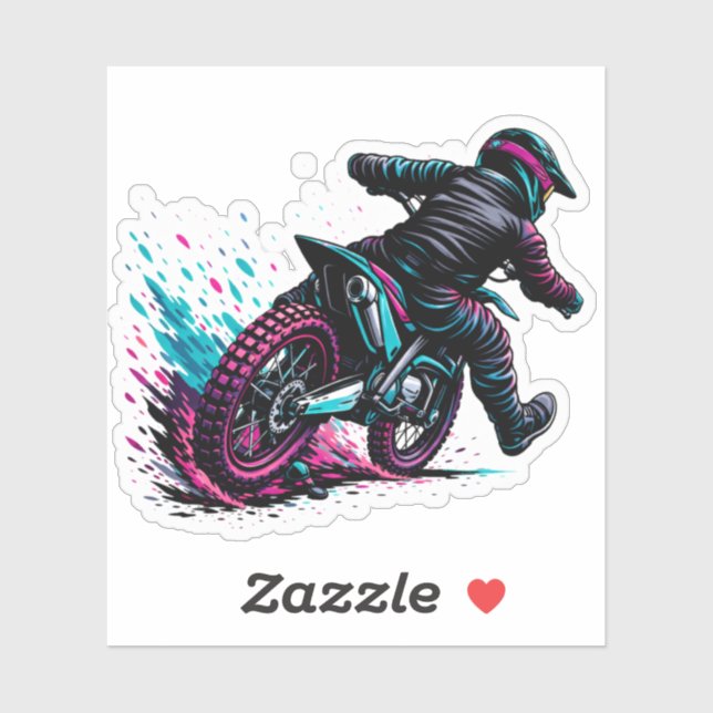 Sticker Comic Style Motocross Rider Mud Splash  (Feuille)