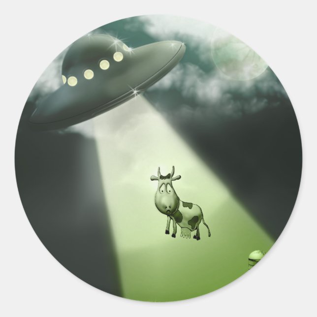 Sticker comique pour enlèvement de vache UFO (Devant)