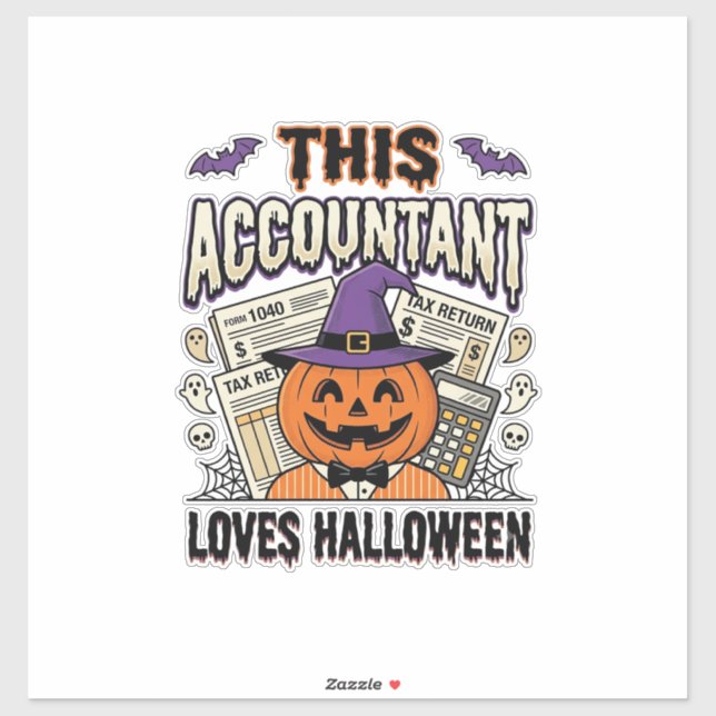 Sticker Comptable d'Halloween Drôle Saison fiscale effraya (Feuille)