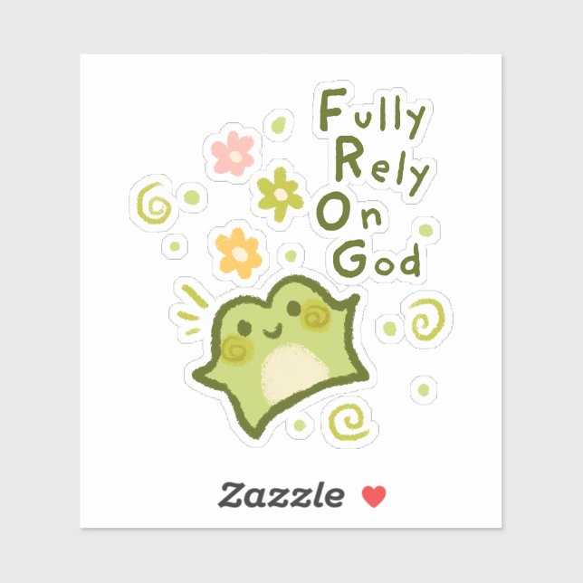 Sticker Compter entièrement sur Dieu - Matcha la grenouill (Feuille)