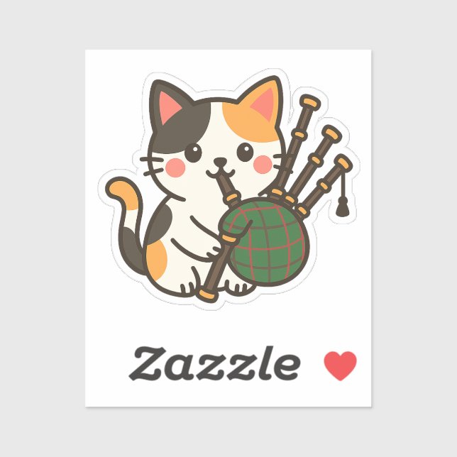 Sticker Conception amusante de chat calicot à la cornemuse (Feuille)