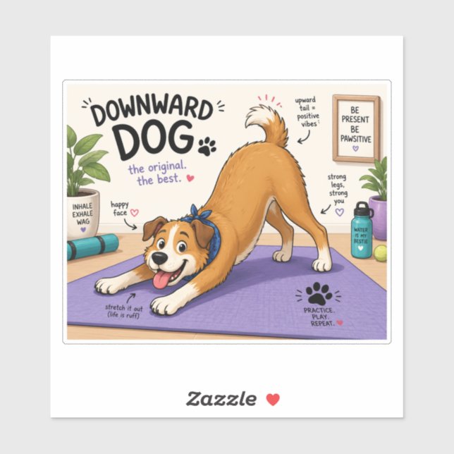 Sticker Conception amusante de chien vers le bas  (Feuille)
