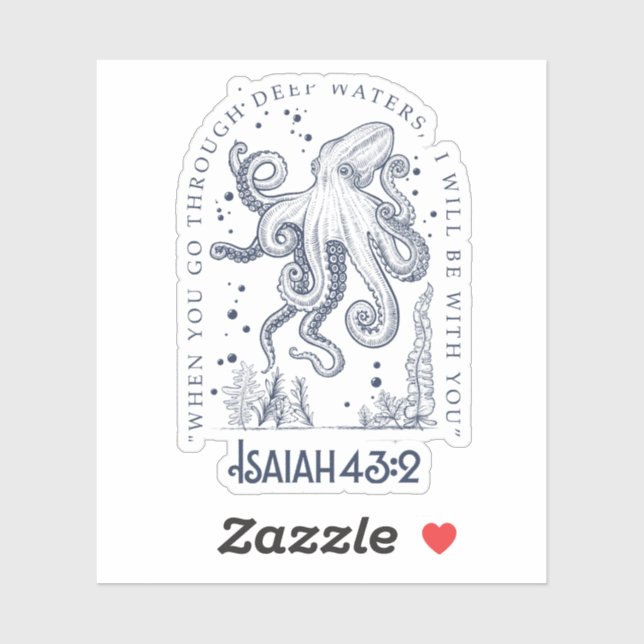 Sticker Conception chrétienne de la pieuvre Eaux profondes (Feuille)