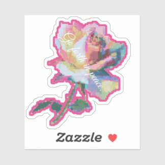 Sticker Conception d'autocollant Fleur Rose Pixel Glitch