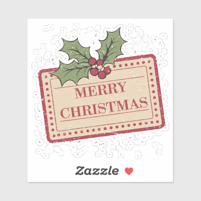 Sticker Conception de balise vintage Joyeux Noël Holly (Feuille)