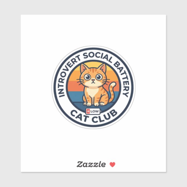 Sticker Conception de chat de batterie sociale introverti  (Feuille)
