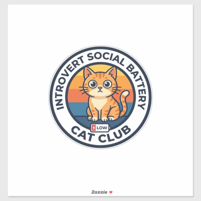 Sticker Conception de chat de batterie sociale introverti  (Feuille)