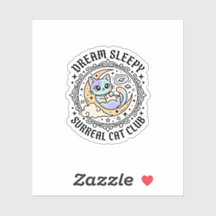 Sticker Conception de chat surréaliste endormi rêveur drôl