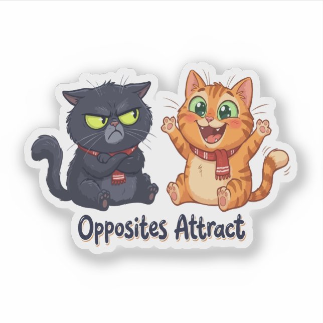 Sticker Conception de chats mignons attirés par les opposé (Devant)
