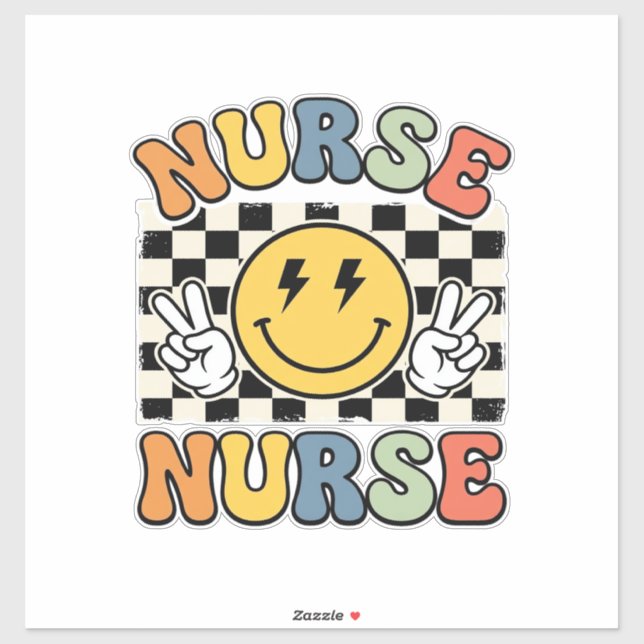 Sticker Conception de chemise à carreaux smiley d'infirmiè (Feuille)