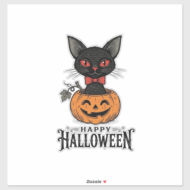 Sticker Conception de chemise de citrouille de chat noir H (Feuille)
