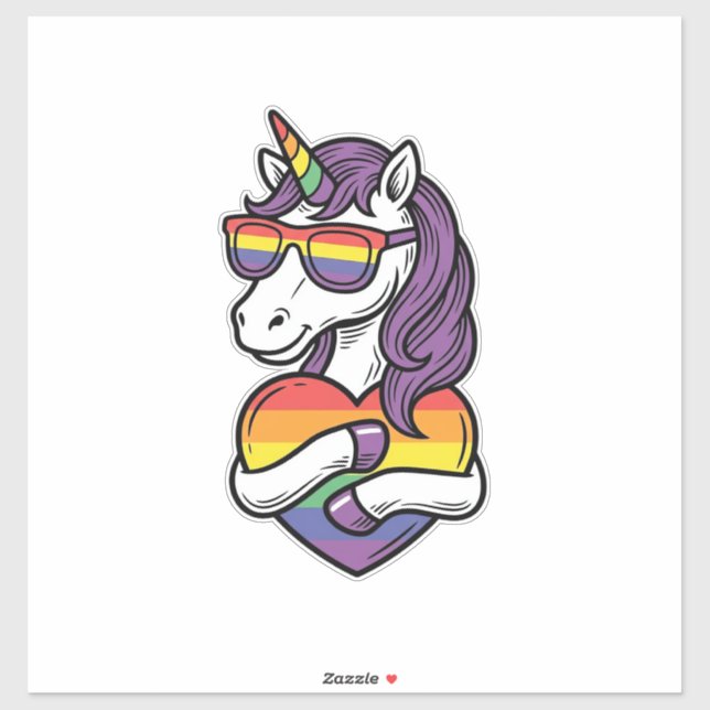 Sticker Conception de chemise de fierté de coeur de licorn (Feuille)
