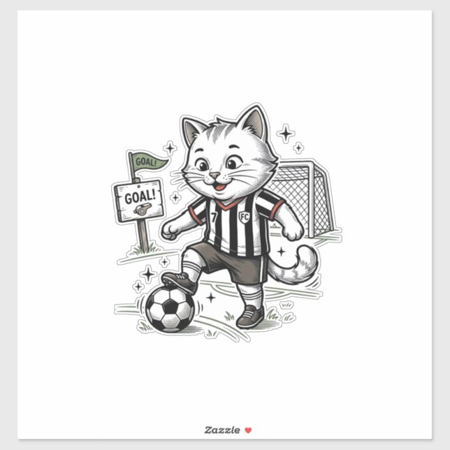 Sticker Conception de chemise de gravure de chat de footba (Feuille)