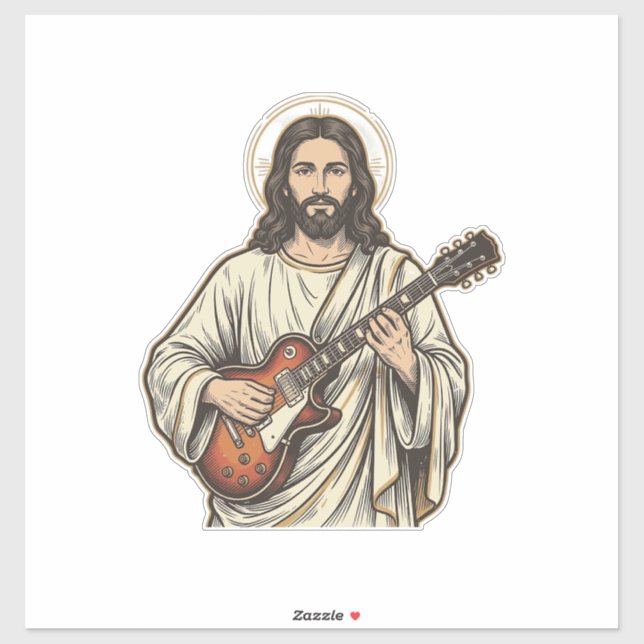 Sticker Conception de chemise de gravure de guitariste sac (Feuille)
