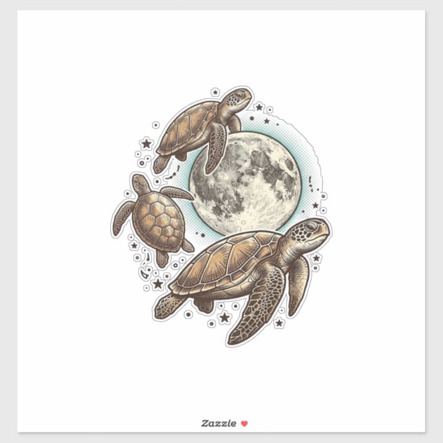 Sticker Conception de chemise de gravure de tortue de mer  (Feuille)