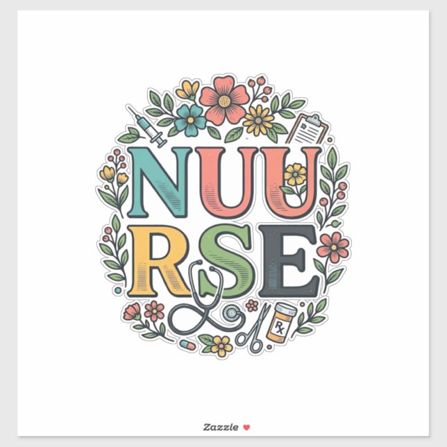 Sticker Conception de chemise d'infirmière florale Art méd (Feuille)