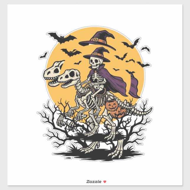 Sticker Conception de chemise Halloween dinosaure squelett (Feuille)