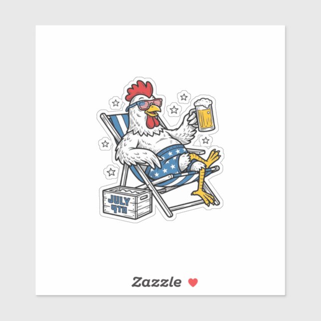 Sticker Conception de chemise patriotique de poulet de biè (Feuille)