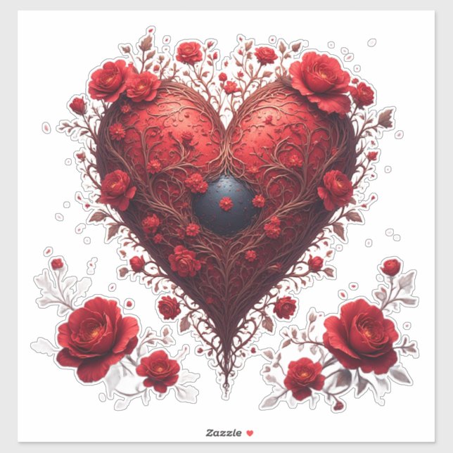 Sticker Conception de cœur floral rouge avec des fleurs ép (Feuille)