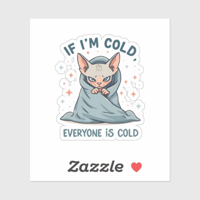 Sticker Conception de dessin animé d'humour froid de chat  (Feuille)