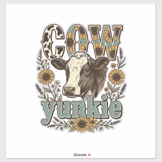 Sticker Conception de ferme de tournesol Yunkie vache vint (Feuille)