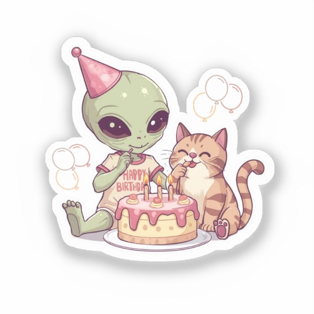 Sticker Conception de fête d'anniversaire d'alien mignon (Recto)