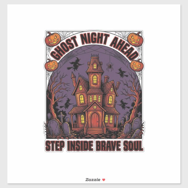 Sticker Conception de gravure vintage Halloween Maison han (Feuille)