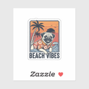 Sticker Conception de gravure vintage pug ambiance plage_1