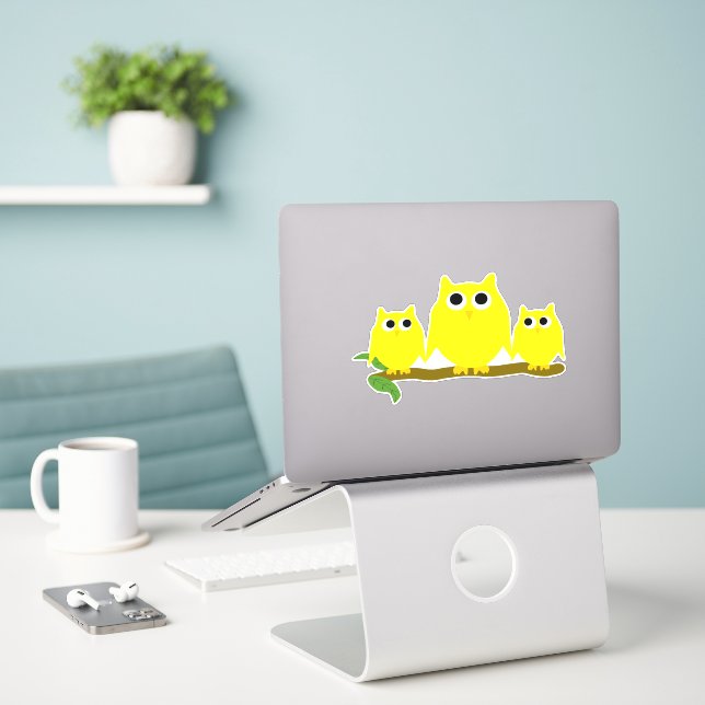 Sticker Conception de hiboux jaunes (Ordinateur portable sur le bureau)