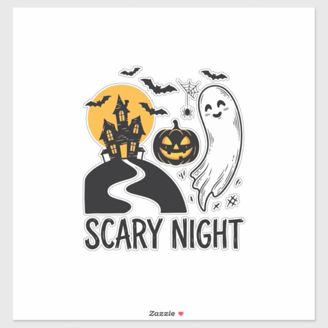 Sticker Conception de maison hantée Halloween de nuit effr (Feuille)