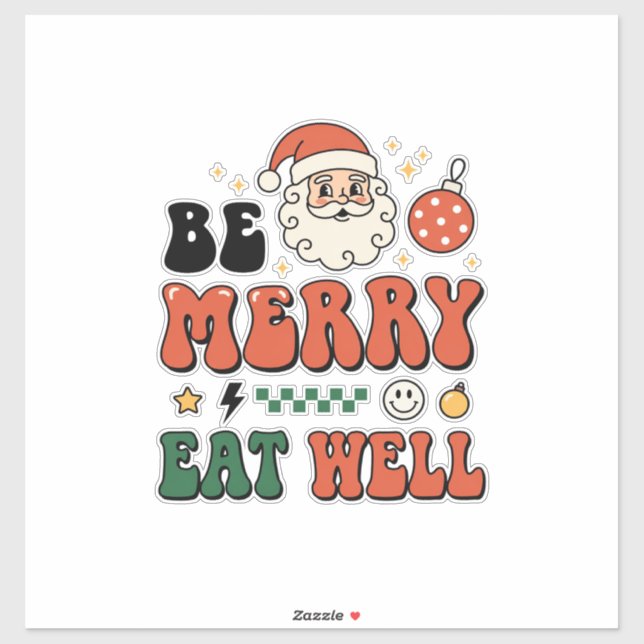 Sticker Conception de Noël soyez joyeux mangez bien Santa (Feuille)