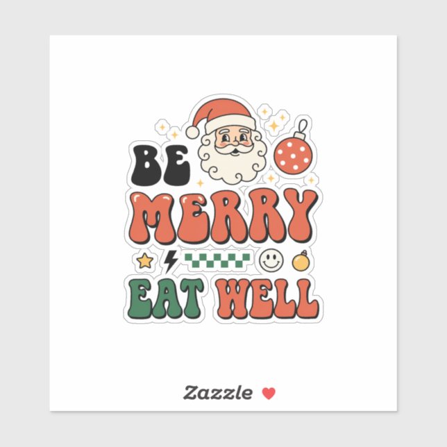 Sticker Conception de Noël soyez joyeux mangez bien Santa (Feuille)