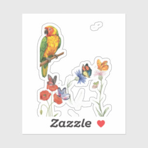 Sticker conception de perroquet et papillons à l'aquarelle