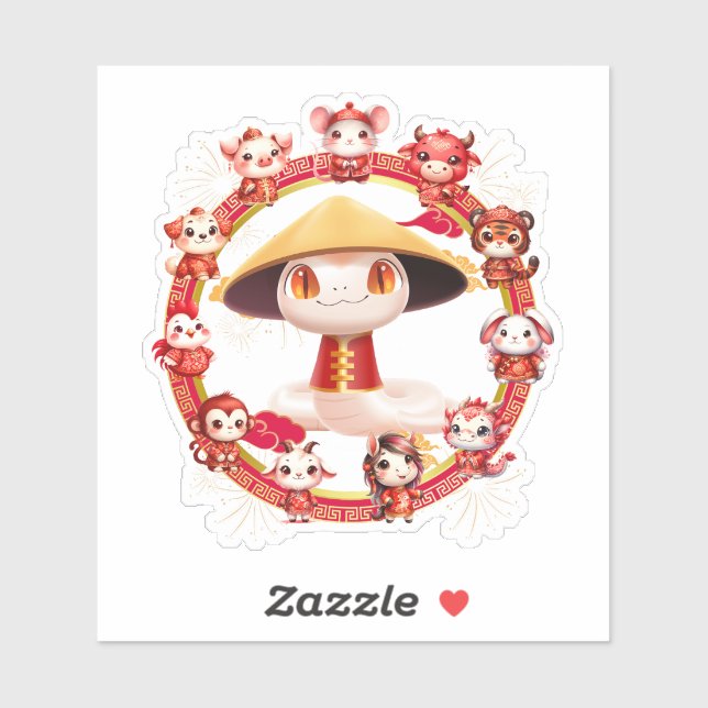 Sticker Conception de serpent du Nouvel An chinois 3 (Feuille)