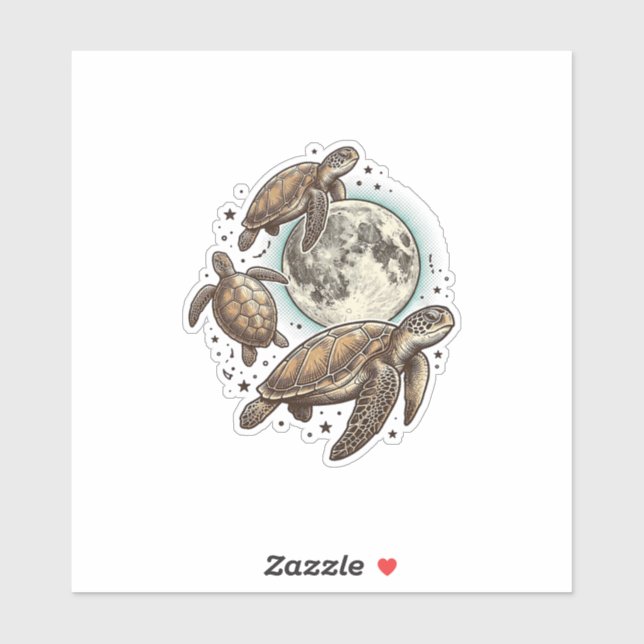 Sticker Conception de T-shirt avec gravure de tortue marin (Feuille)