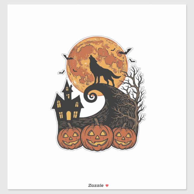 Sticker Conception de T-shirt de citrouille de lune de lou (Feuille)