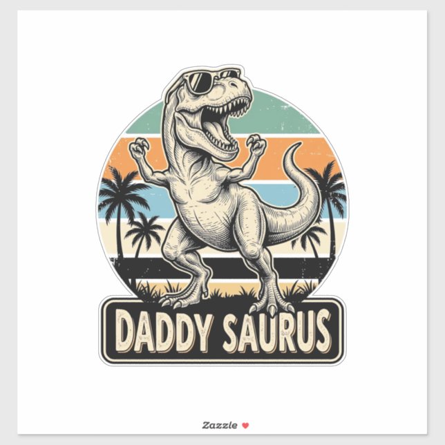 Sticker Conception de t-shirt de dinosaure rétro Papa Saur (Feuille)