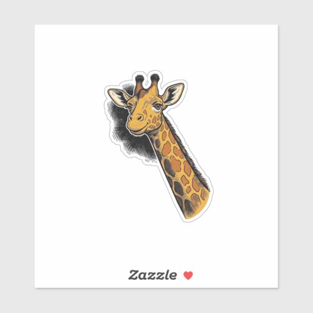 Sticker Conception de T-shirt de girafe mignon gravé vinta (Feuille)