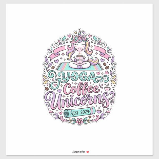 Sticker Conception de T-Shirt de Style Licorne Yoga Café L (Feuille)