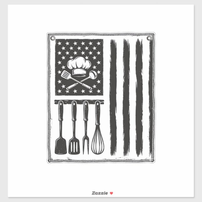 Sticker Conception de T-shirt Ustensiles de Cuisine Drapea (Feuille)