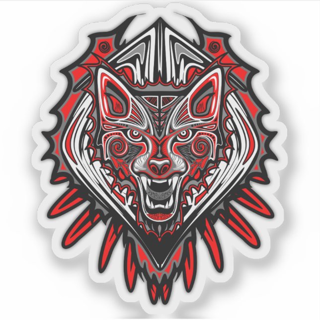Sticker Conception de totem tribal Haida Loup (Devant)