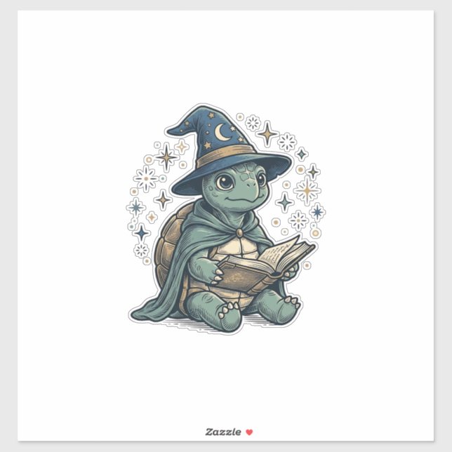 Sticker Conception de vecteur de magicien de tortue mignon (Feuille)