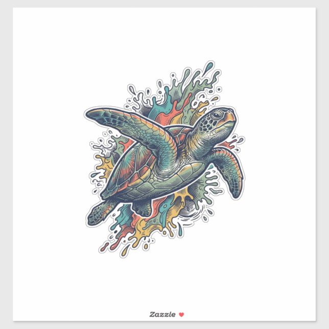 Sticker Conception de vecteur d'éclaboussure de tortue de  (Feuille)